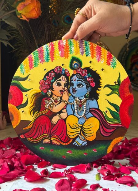 Radha Krishna Hand-Painted on MDF (12-inch Diameter)