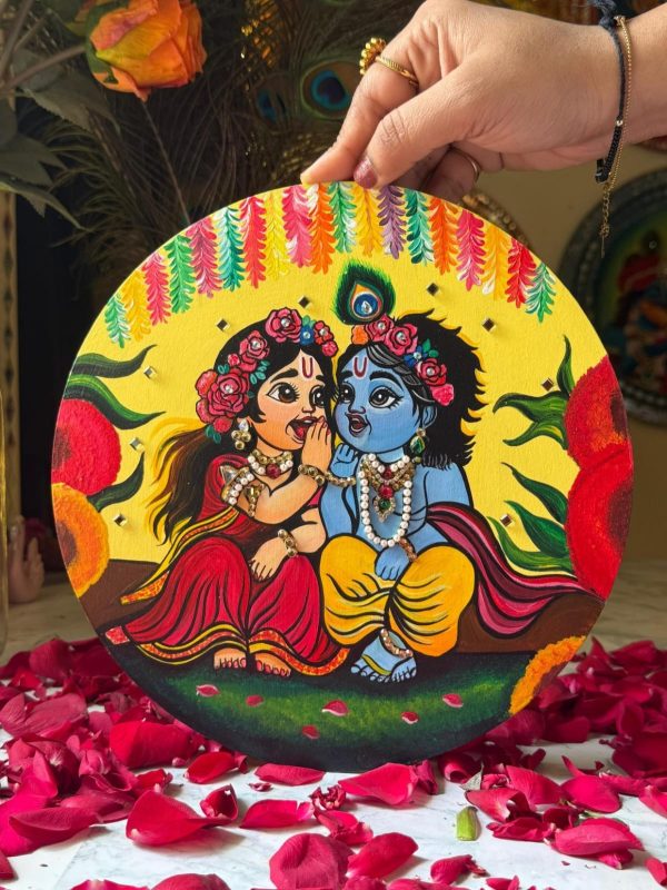 Radha Krishna Hand-Painted on MDF (12-inch Diameter)