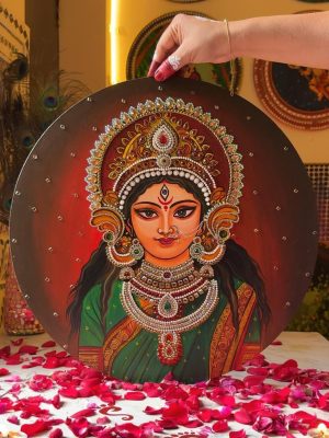 Durga Maa Hand-Painted Fine Art (18-inch Diameter)