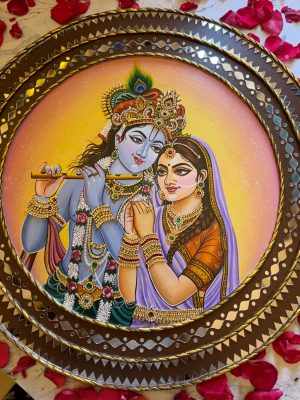Radha Krishna Eternal Love Painting Hand-Painted (22-inch Diameter Thickness 8MM)
