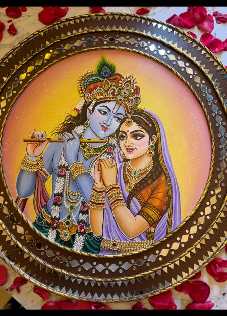 Radha Krishna Eternal Love Painting Hand-Painted (22-inch Diameter Thickness 8MM)