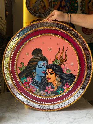 Shiv Shakti Painting Hand-Painted Artwork (22-inch Diameter)