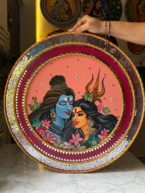 Shiv Shakti Painting Hand-Painted Artwork (22-inch Diameter)