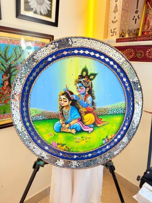 Radha Krishna Hand-Painted Artwork (22-inch Diameter)
