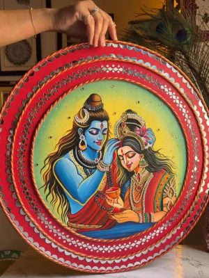 Shiv Shakti Hand-Painted Artwork (22-inch Diameter)
