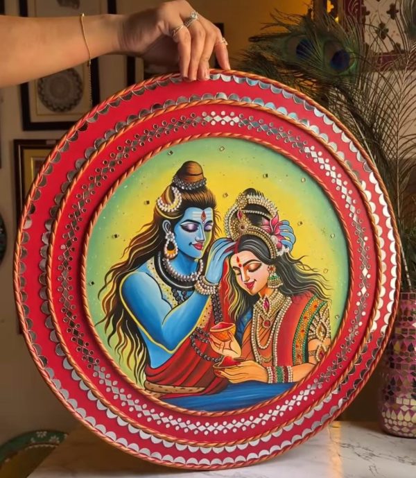 Shiv Shakti Hand-Painted Artwork (22-inch Diameter)