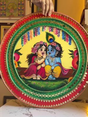 Radha Krishna Handmade and Hand-Painted artwork (20-inch diameter thickness 8mm) 