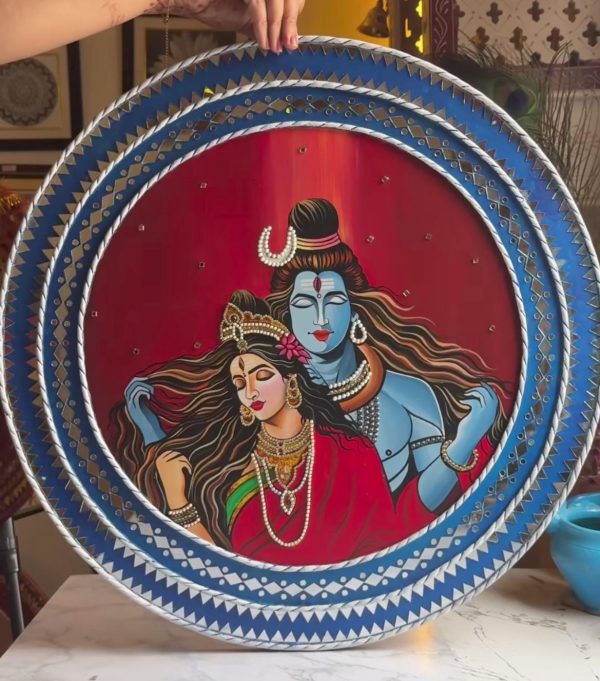 Shiv Parvati Hand-Painted artwork (22-inch diameter)