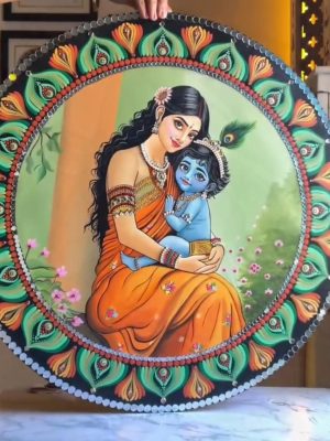 Yashoda Krishna Hand-Painted Artwork (22-Inch Diameter)Â